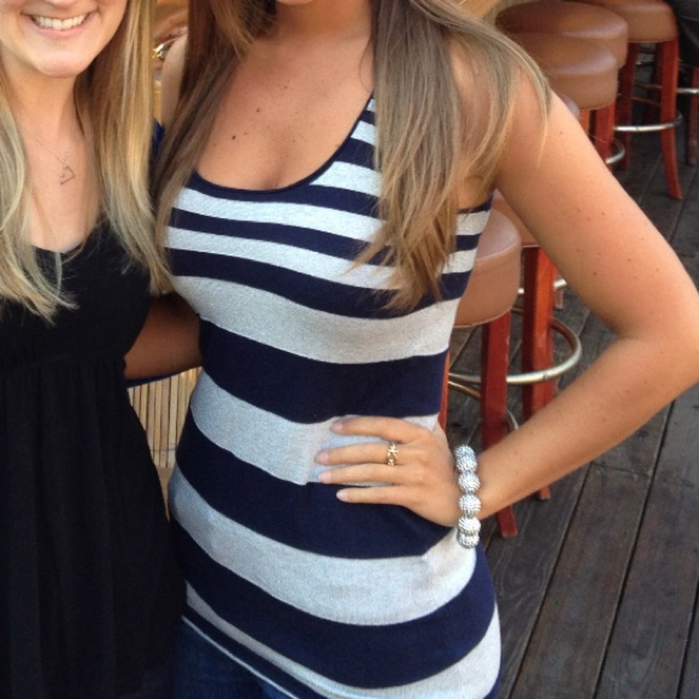 Silver and Navy Striped Racerback Tank